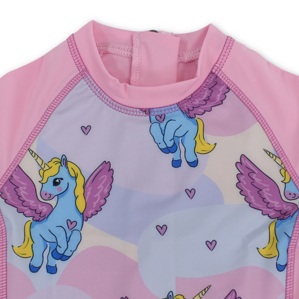 Baby Girls Sunsuit One-Piece – Fuchsia with Unicorn Print