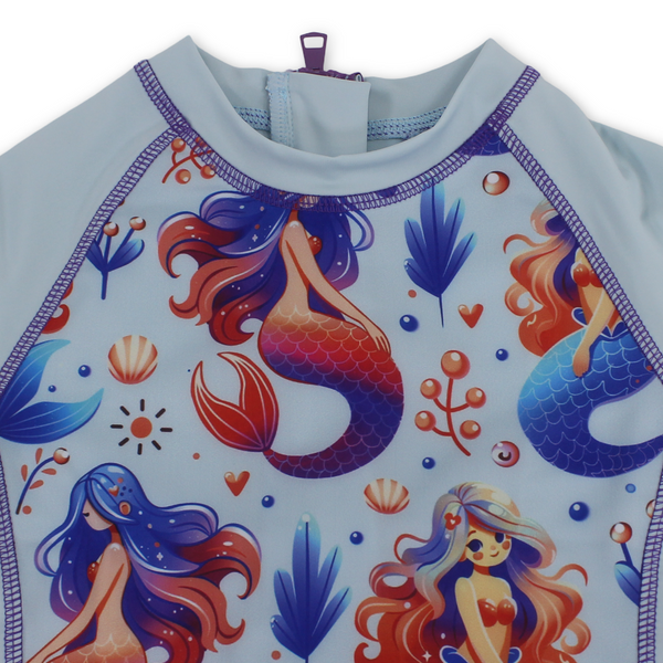 Baby Girls Sunsuit One-Piece – Aqua with Mermaid Print