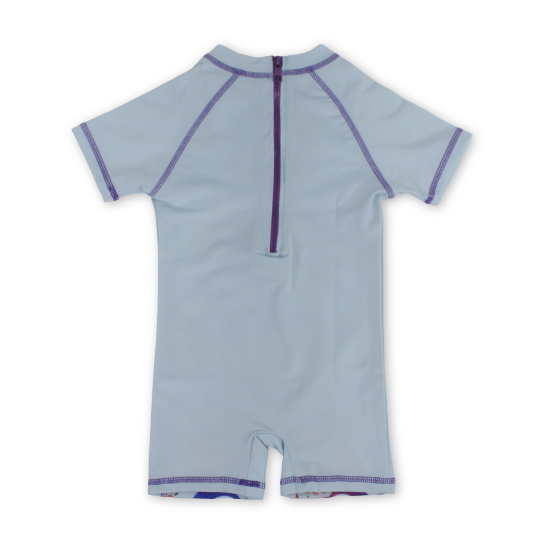 Baby Girls Sunsuit One-Piece – Aqua with Mermaid Print
