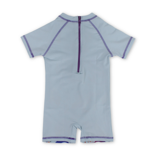 Baby Girls Sunsuit One-Piece – Aqua with Mermaid Print