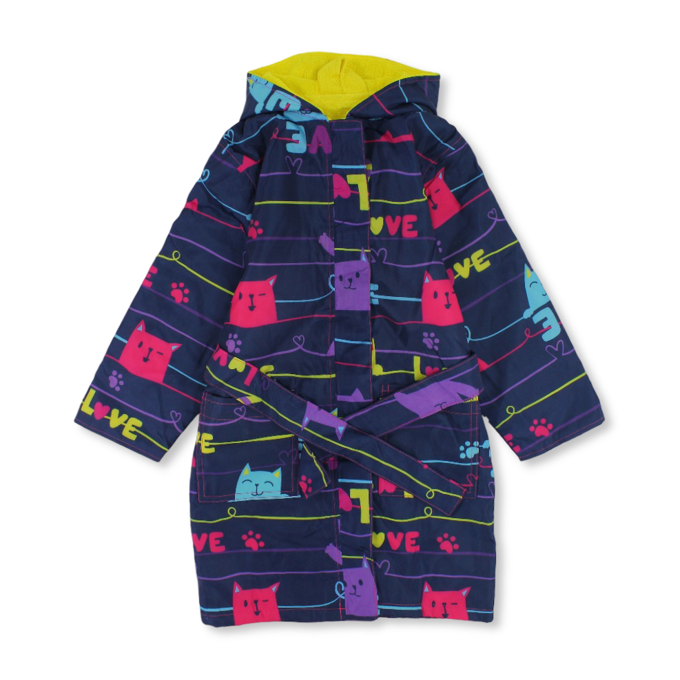 Girls Waterproof Swim Robe – Navy with Love Print