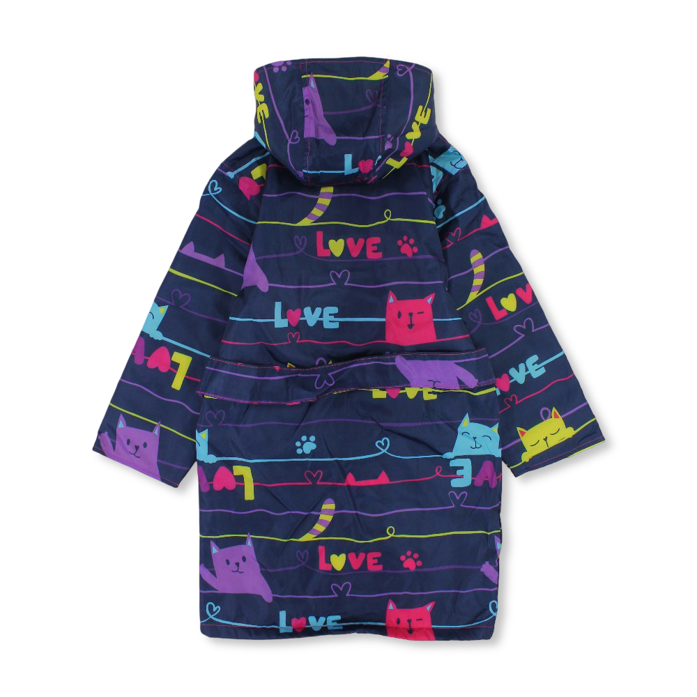 Girls Waterproof Swim Robe – Navy with Love Print