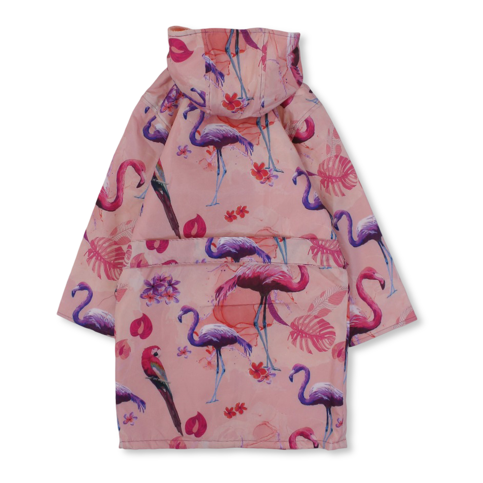 Girls Swim Robe Waterproof – Salmon with Flamingo Design