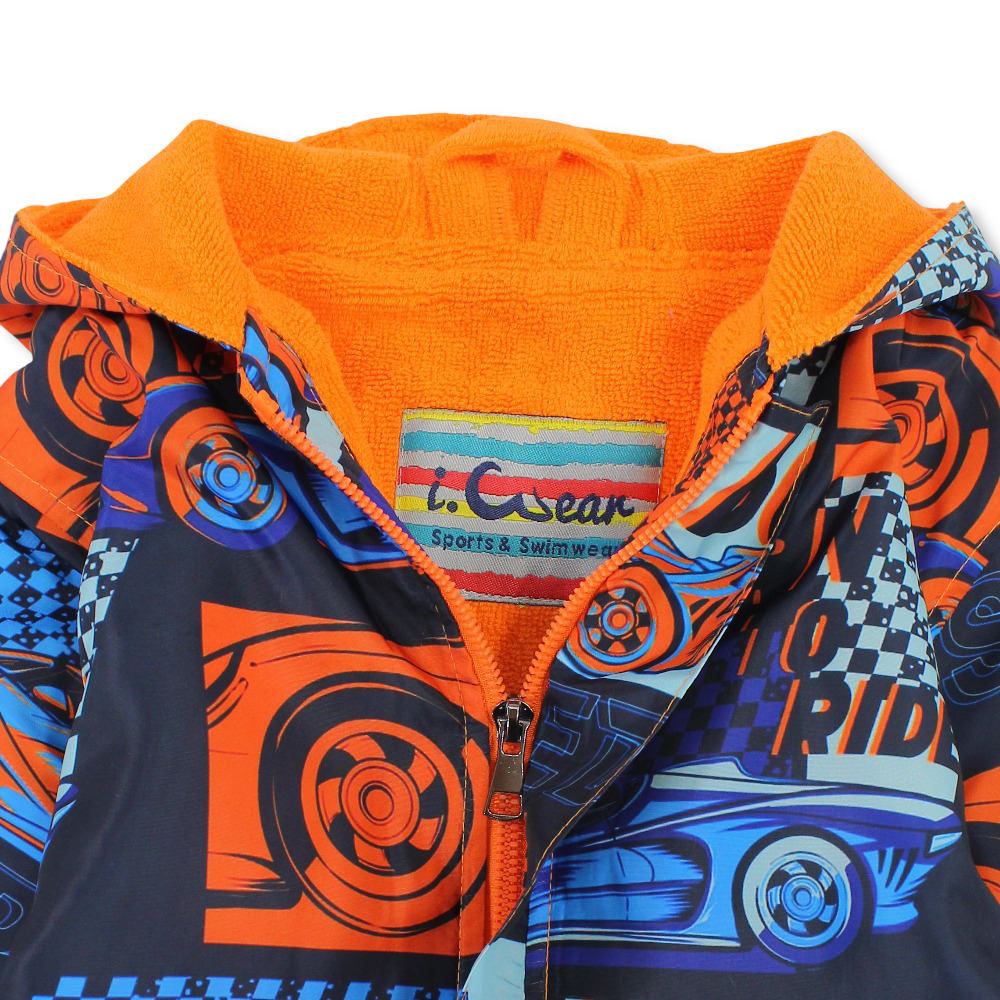 Boys Waterproof Swim Robe – Multicolor with "Born To Ride" Print