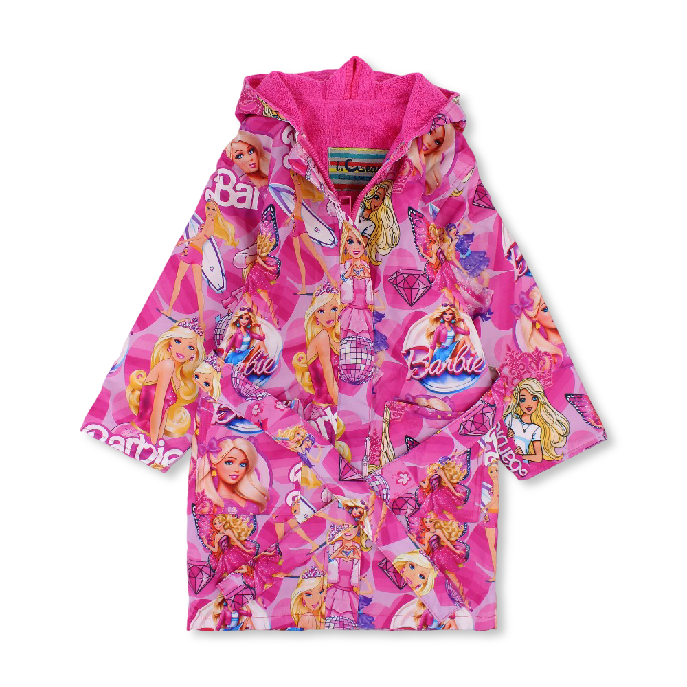 Girls Waterproof Swim Robe – Pink with Barbie Print