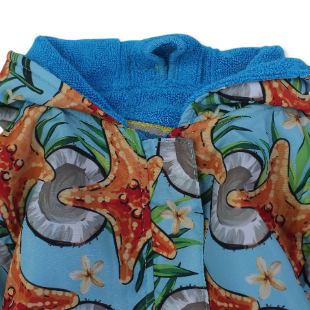 Unisex kids Swim Robe Waterproof – Aqua with Starfish Design