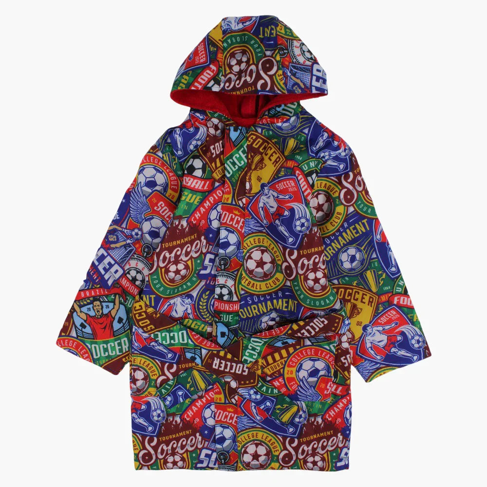 Boys Swim Robe – Blue with Soccer Print - Clothing - I.Wear
