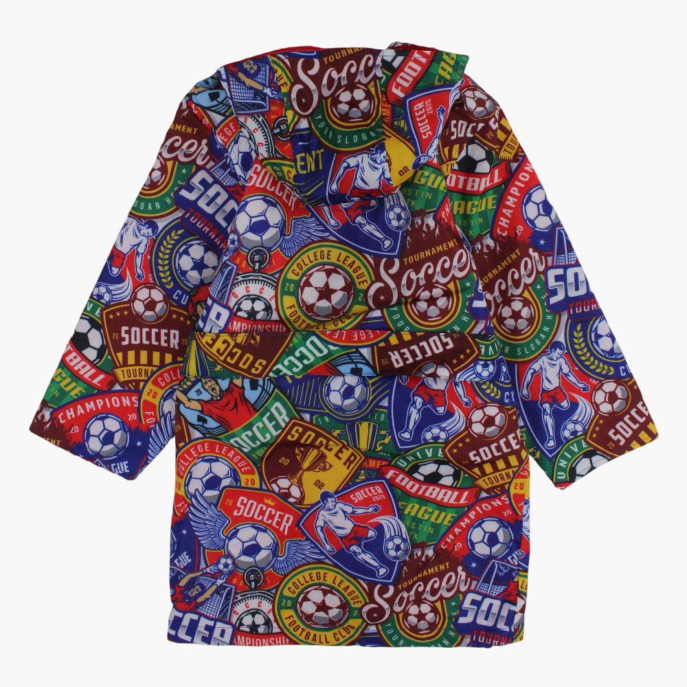 Boys Swim Robe – Blue with Soccer Print