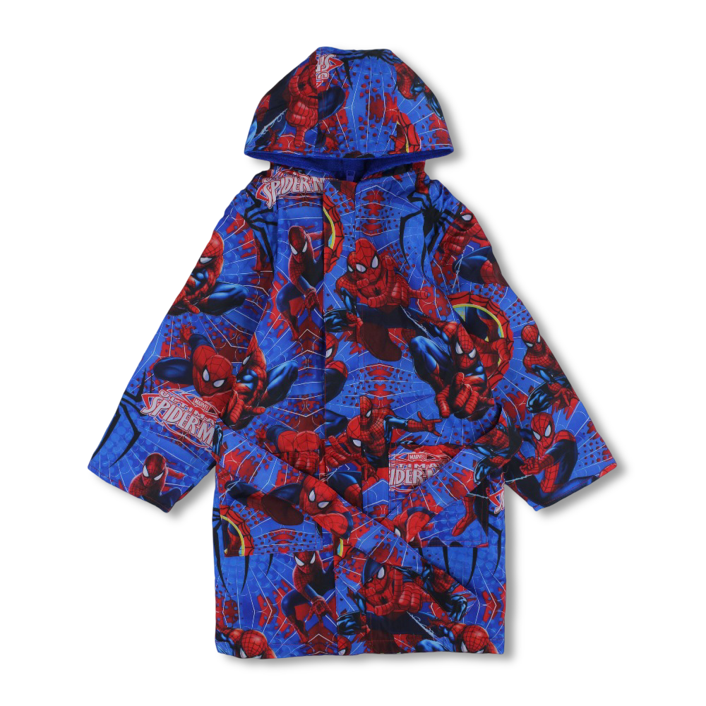 Boys Waterproof Swim Robe – Blue with Spider-Man Print