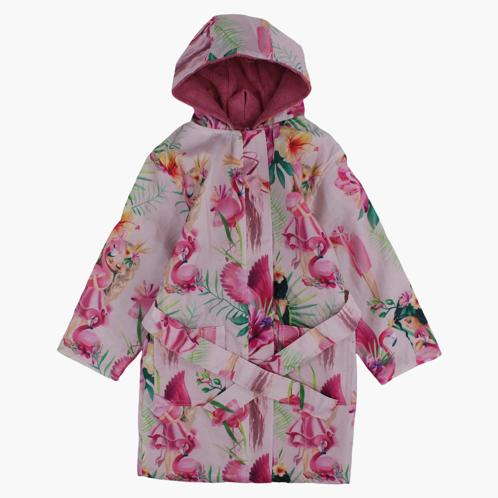 Girls Swim Robe – Pink with Flamingo Print