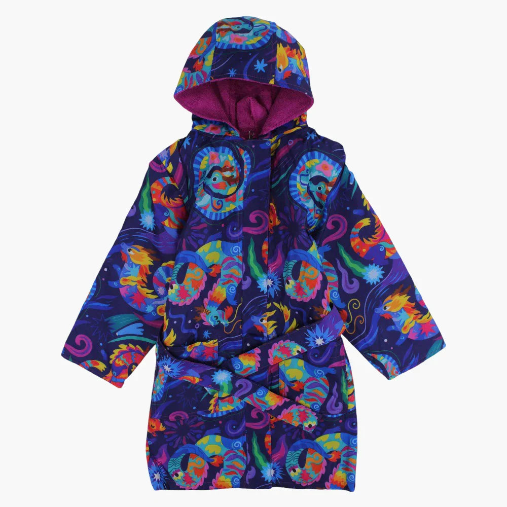 Girls Swim Robe – Navy with Colorful Print