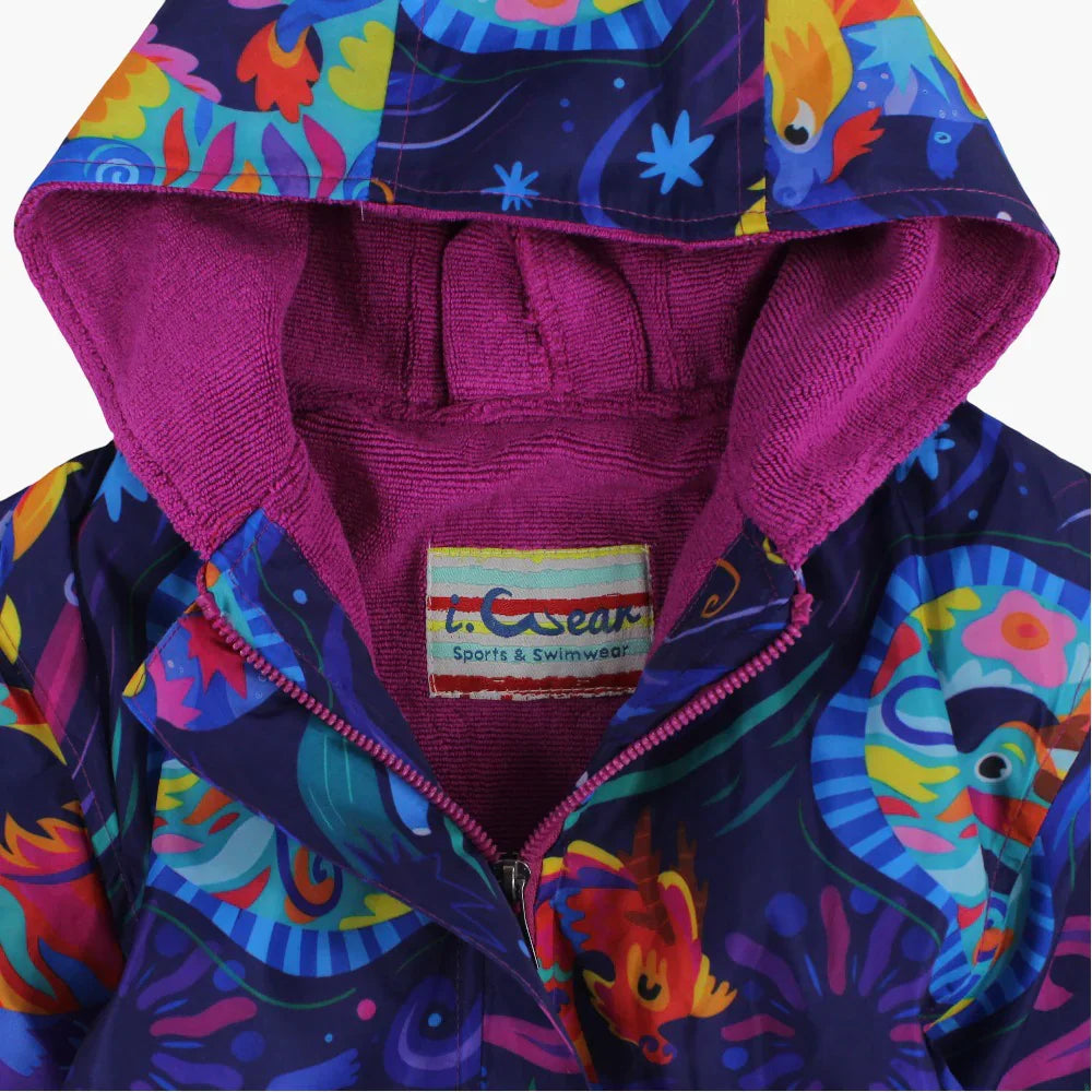 Girls Swim Robe – Navy with Colorful Print