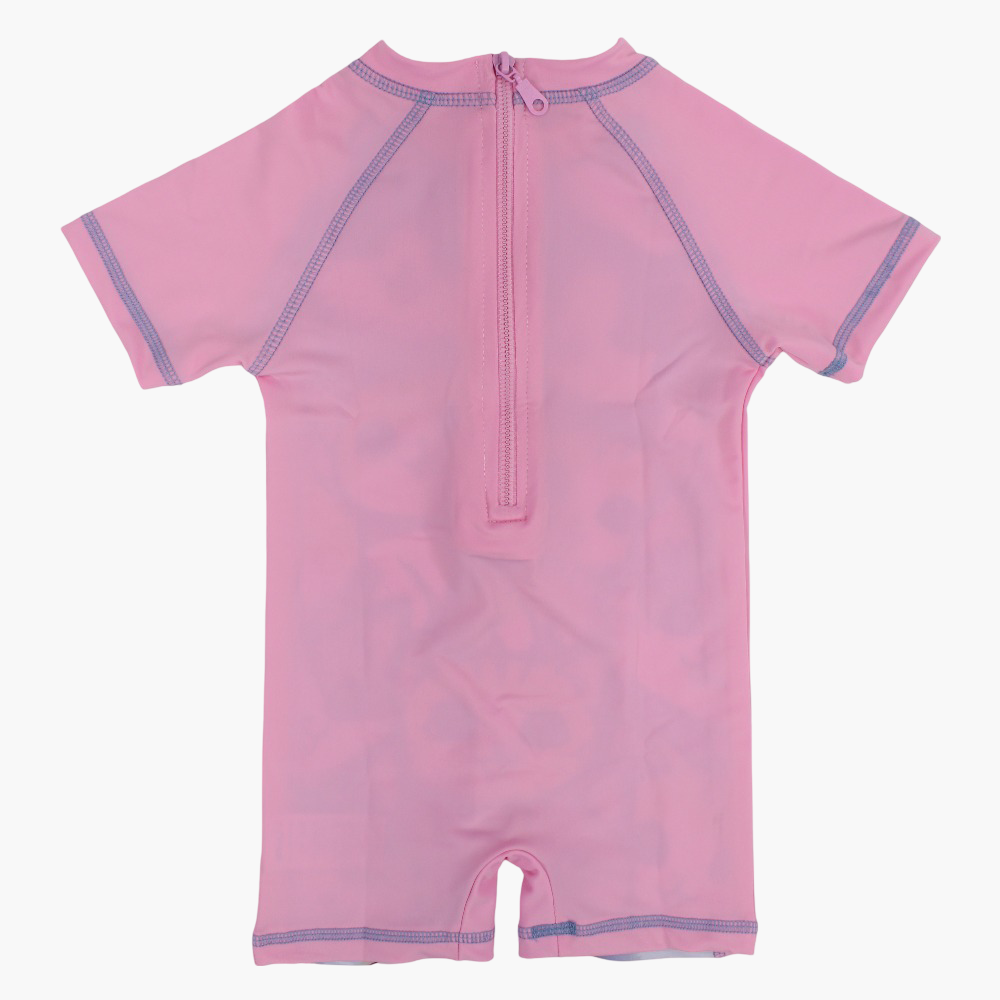 Girls Overall Swimsuit - Pink with Cute Kittens Print