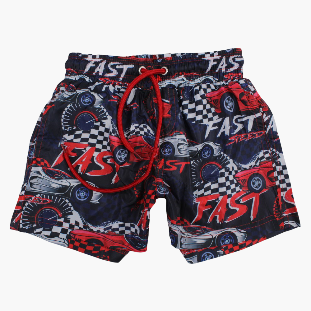 Boys Swim Shorts – Navy with Racing Cars Print