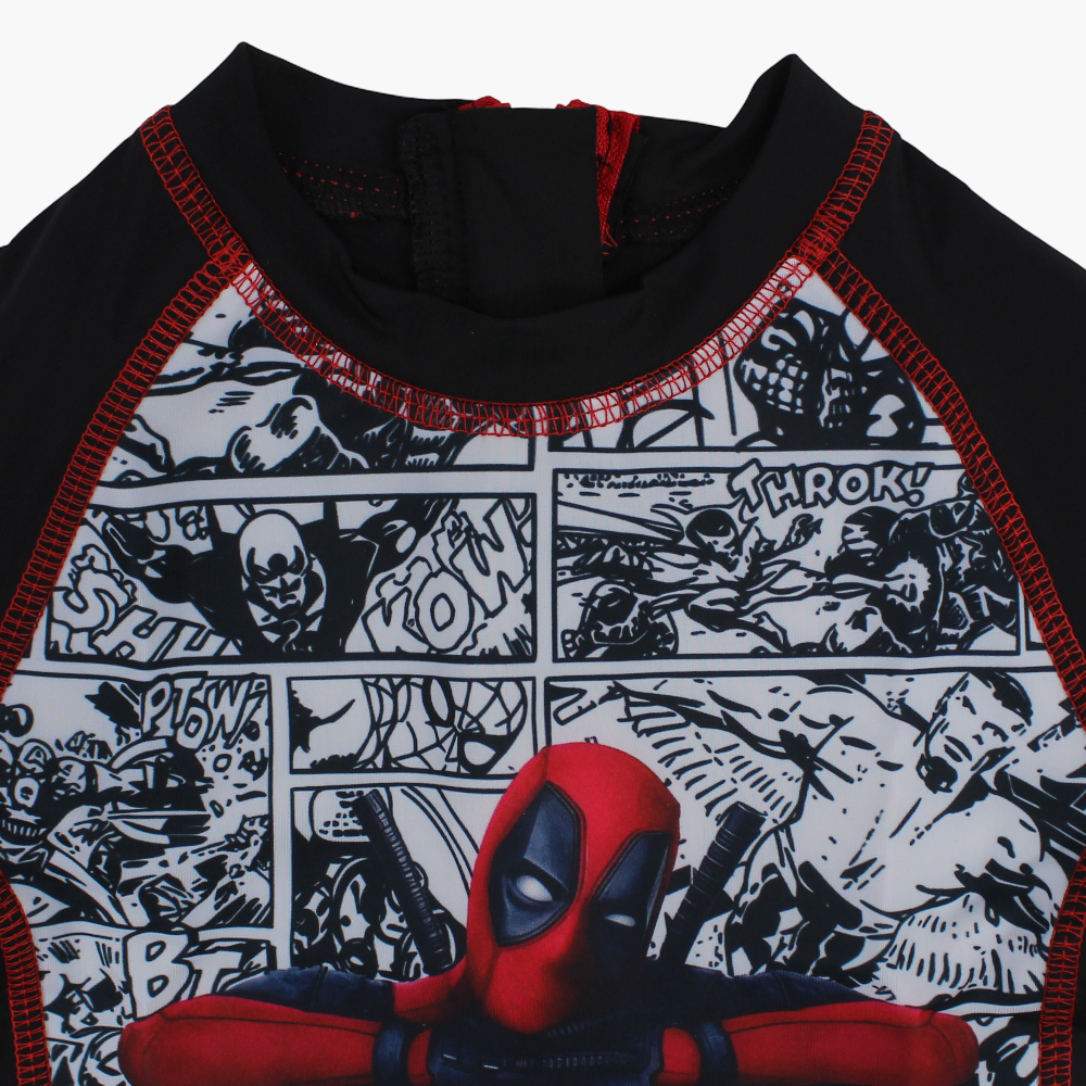 Boys Overall Swimsuit – Black with Marvel Print