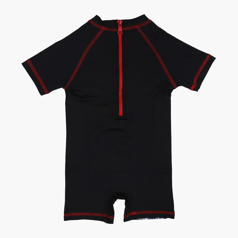 Boys Overall Swimsuit – Black with Marvel Print