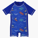 Boys Overall Swimsuit – Blue with Surfing Snoopy Print