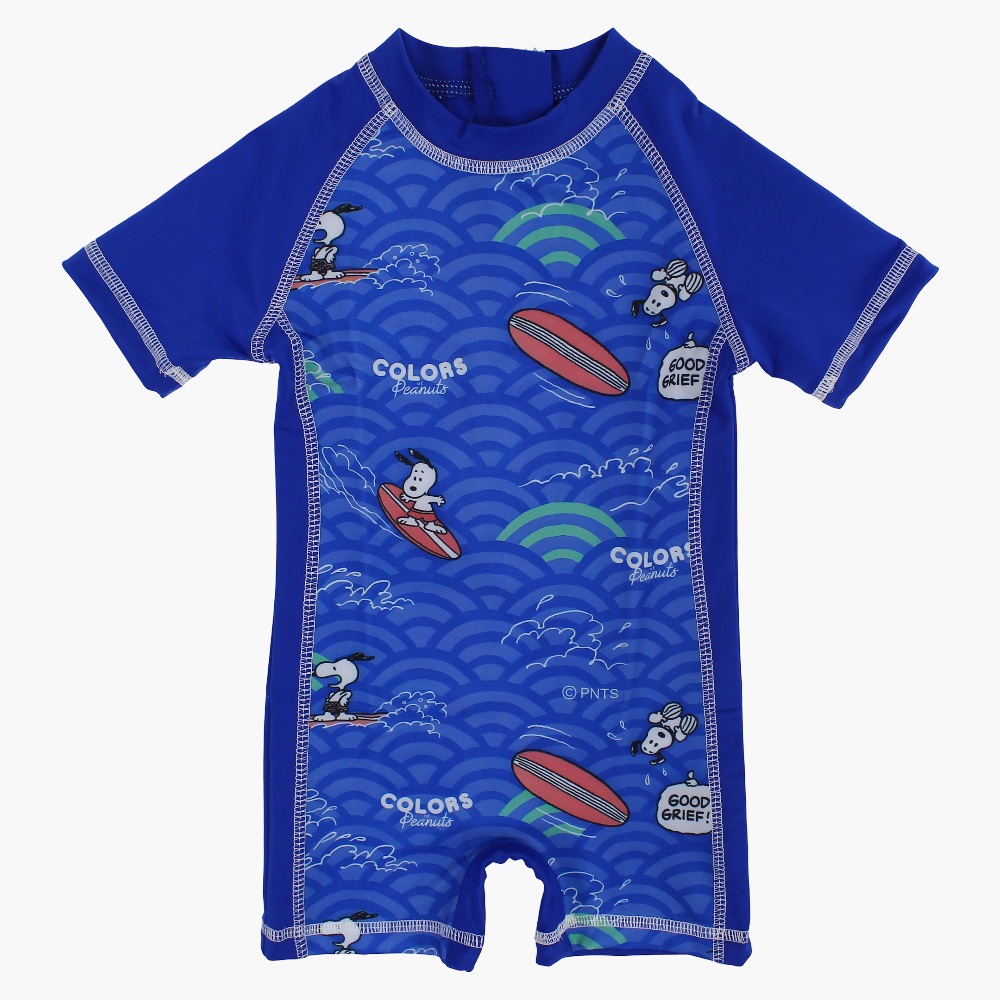 Boys Overall Swimsuit – Blue with Surfing Snoopy Print