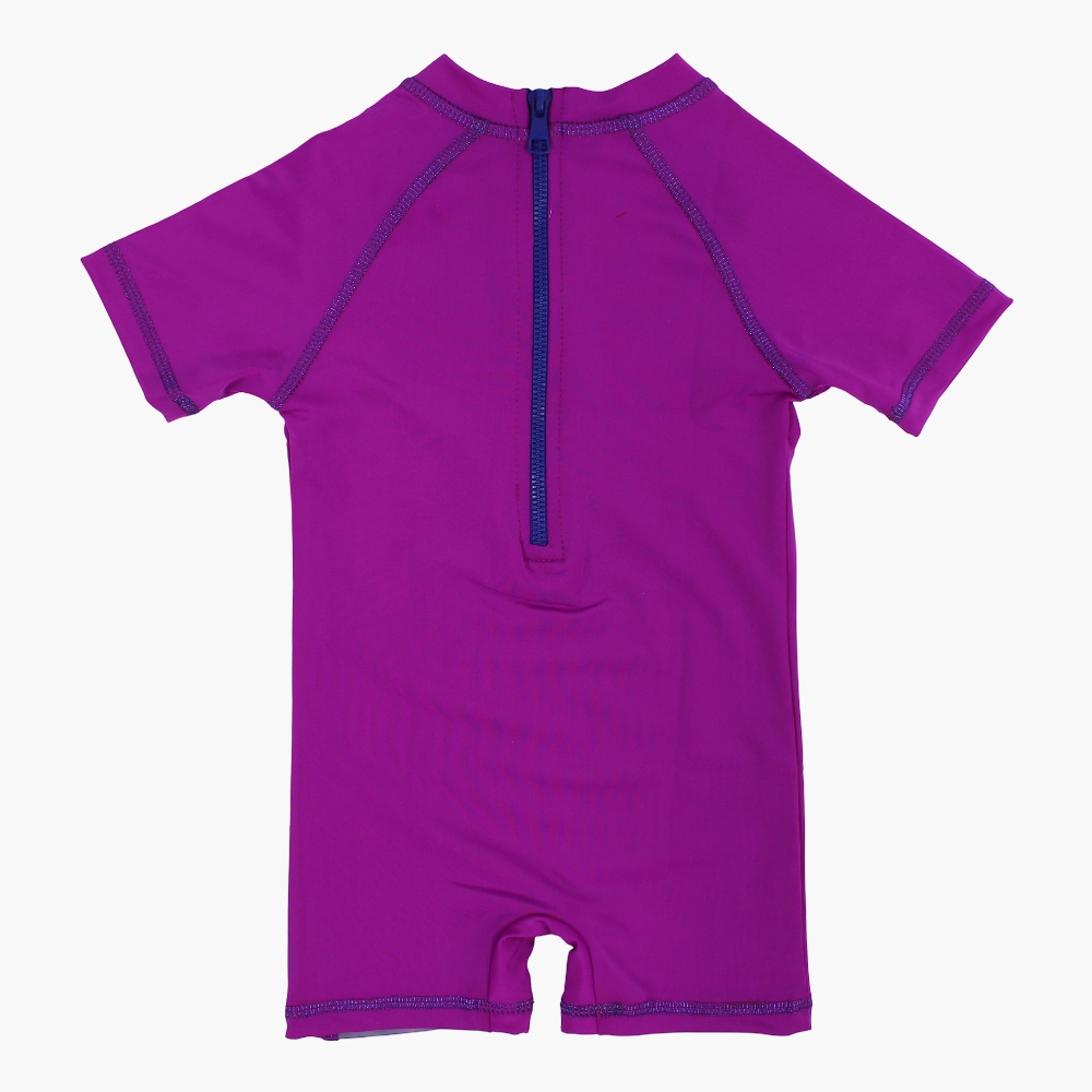 Girls Overall Swimsuit – Purple with Stitch Print