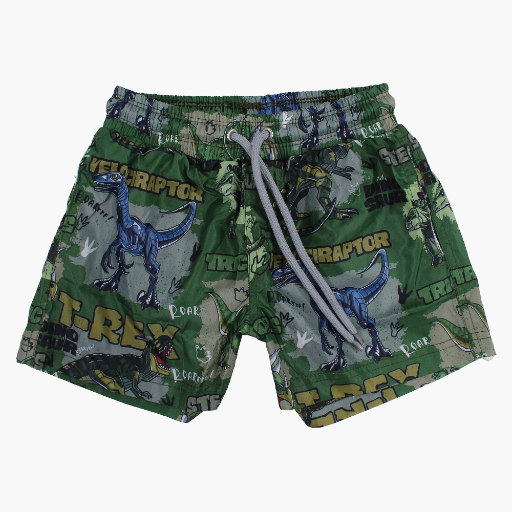 Boys Swim Shorts – Green with Dinosaur Print