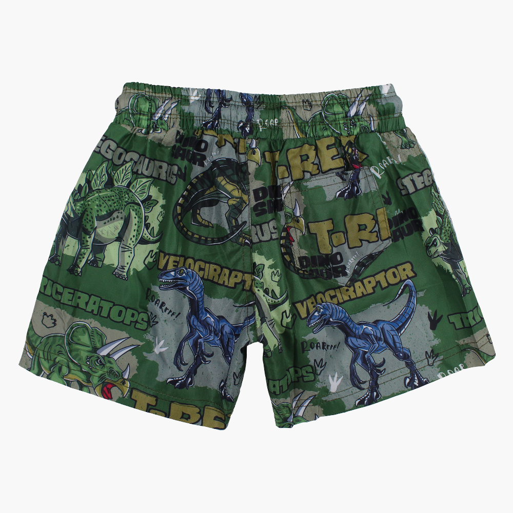 Boys Swim Shorts – Green with Dinosaur Print
