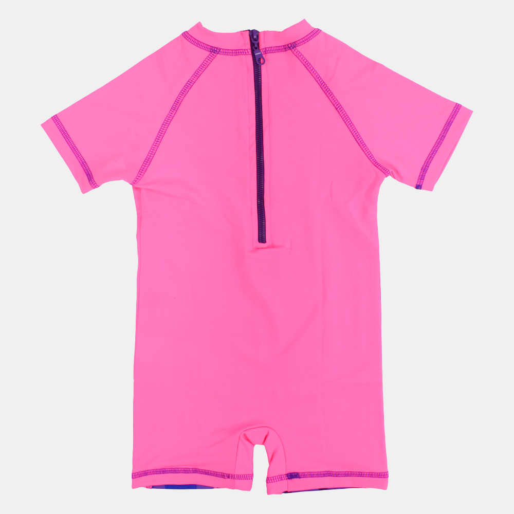 Girls Overall Swimsuit – Fuchsia with Swan Print