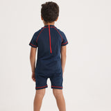 Boys Overall Swimsuit – Navy Blue with Spiderman Print