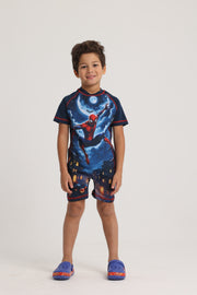 Boys Overall Swimsuit – Navy Blue with Spiderman Print