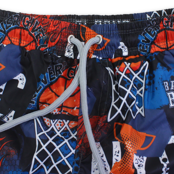 Boys Swim Trunks – Multicolor with  Basket Ball Print