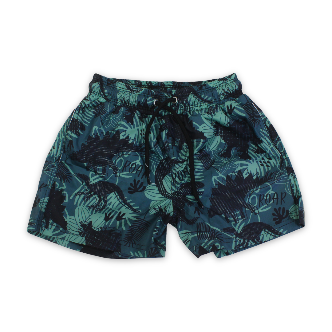 Boys Swim Trunks – Olive with Roar Dino Print - Clothing - I.Wear