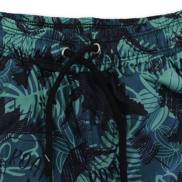 Boys Swim Trunks – Olive with Roar Dino Print