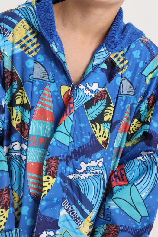 Boys Super Surf Blue Waterproof Swim Robe