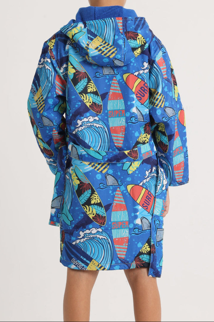 Boys Super Surf Blue Waterproof Swim Robe
