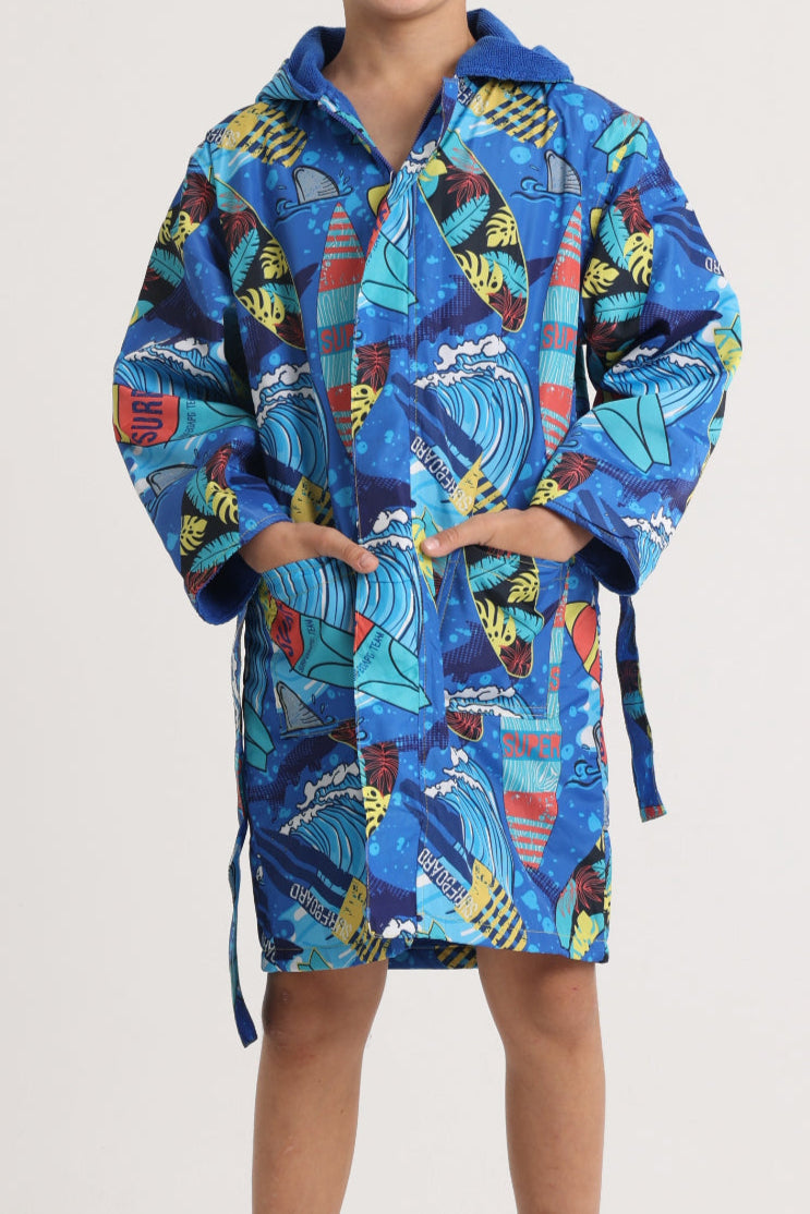Boys Super Surf Blue Waterproof Swim Robe