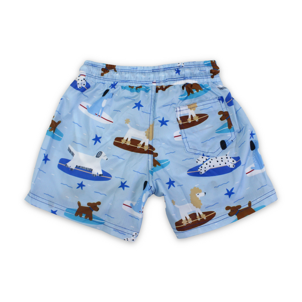 Boys Swim Trunks – Baby Blue with Dogs Print