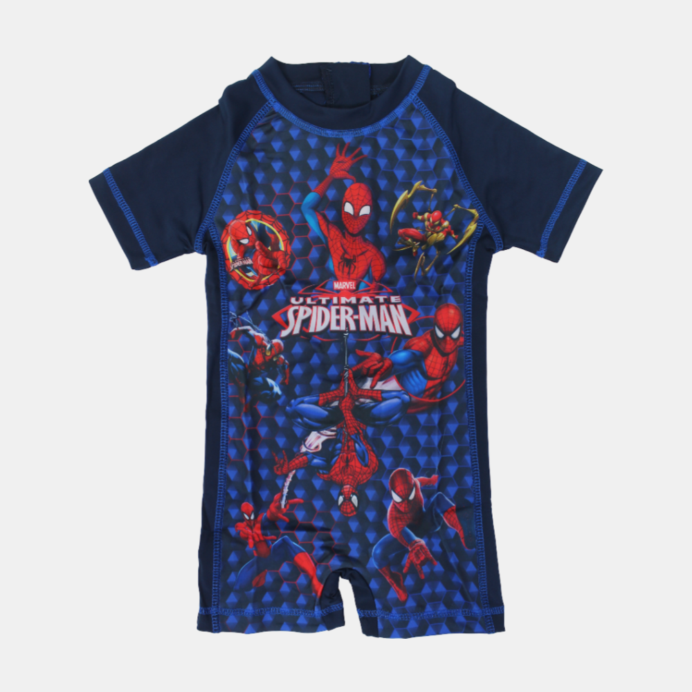 Boys' Swimsuit Overall – Navy Spiderman Design