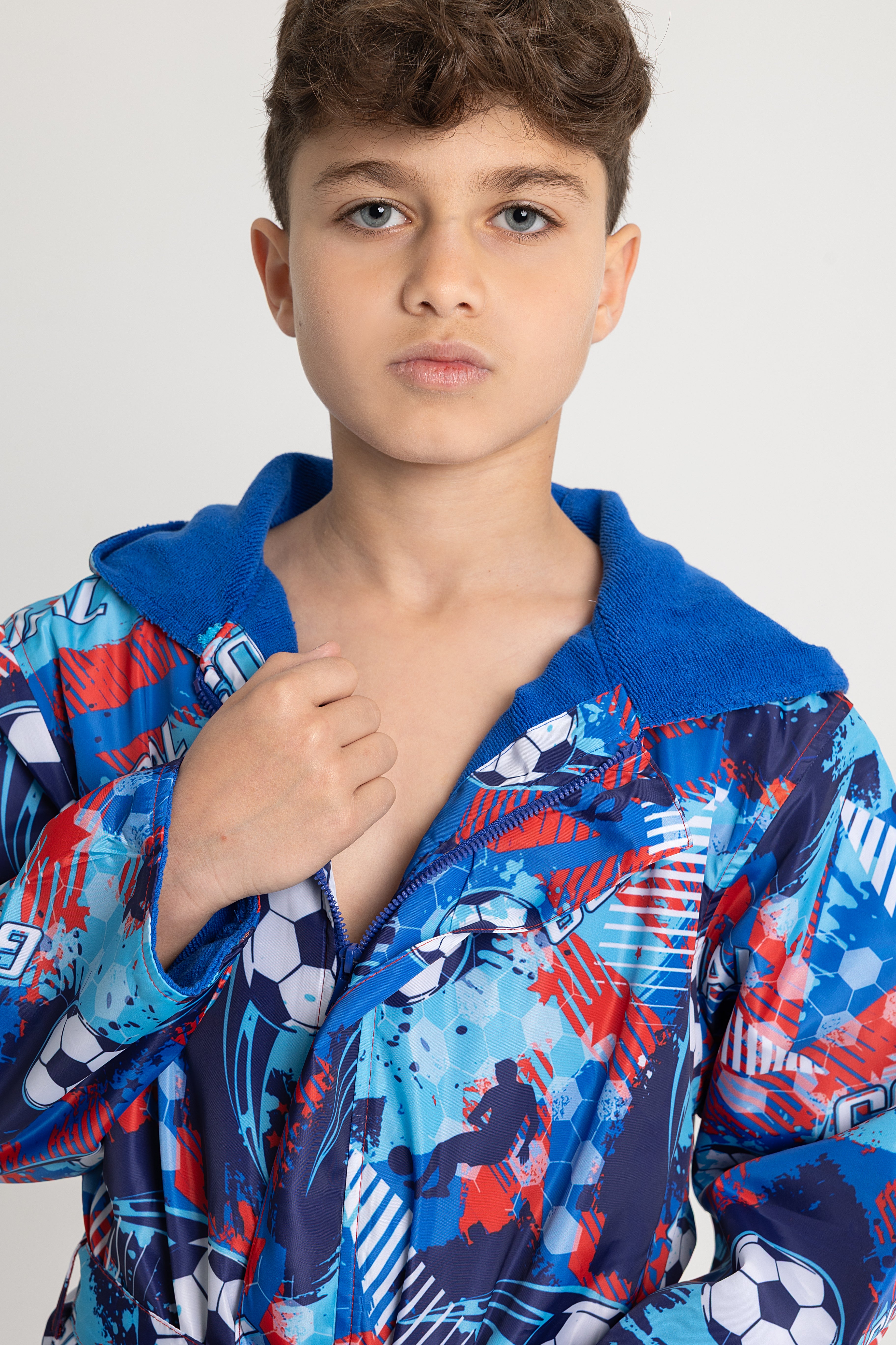 Boys Waterproof Swim Robe – "Football" Design