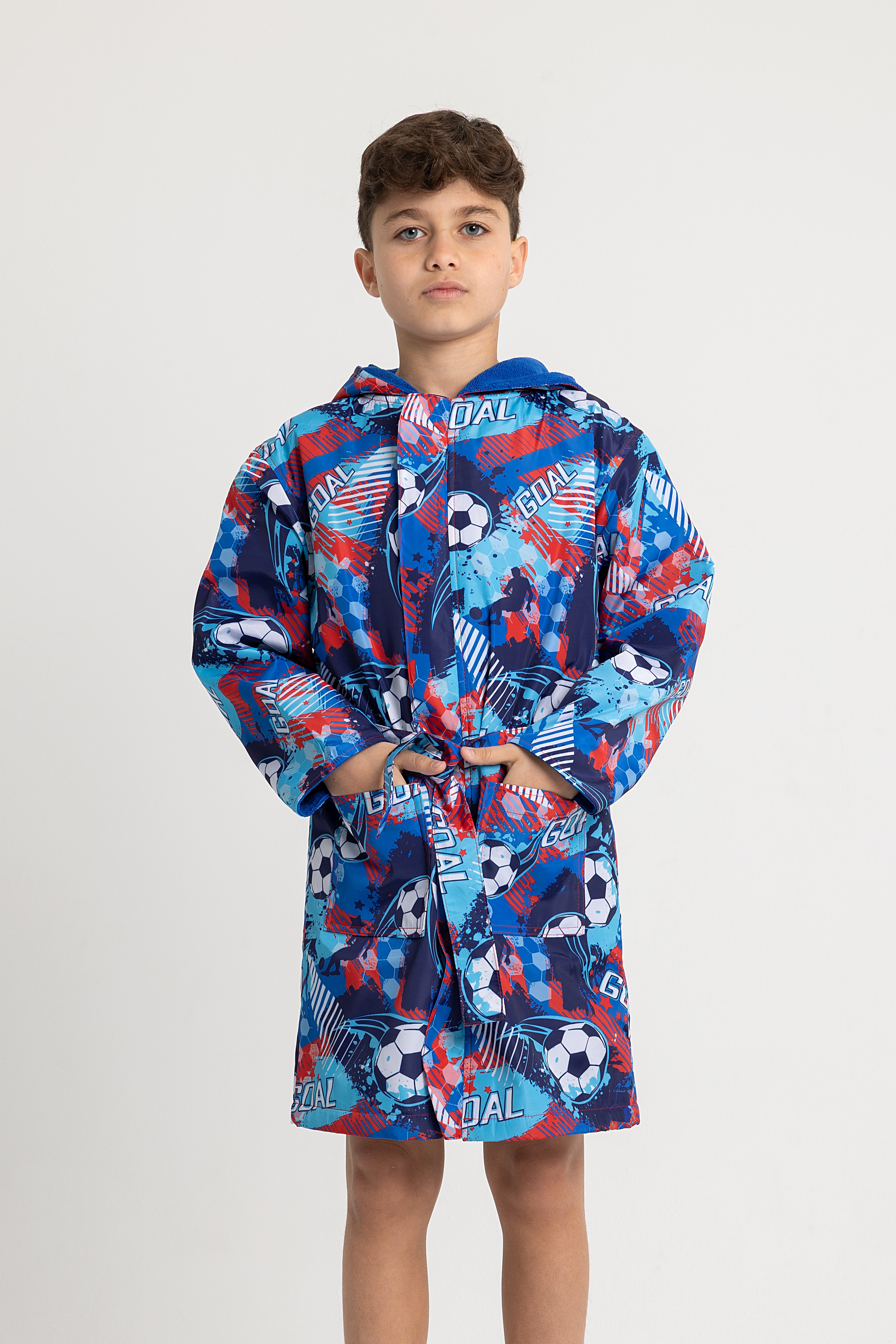 Boys Waterproof Swim Robe – "Football" Design