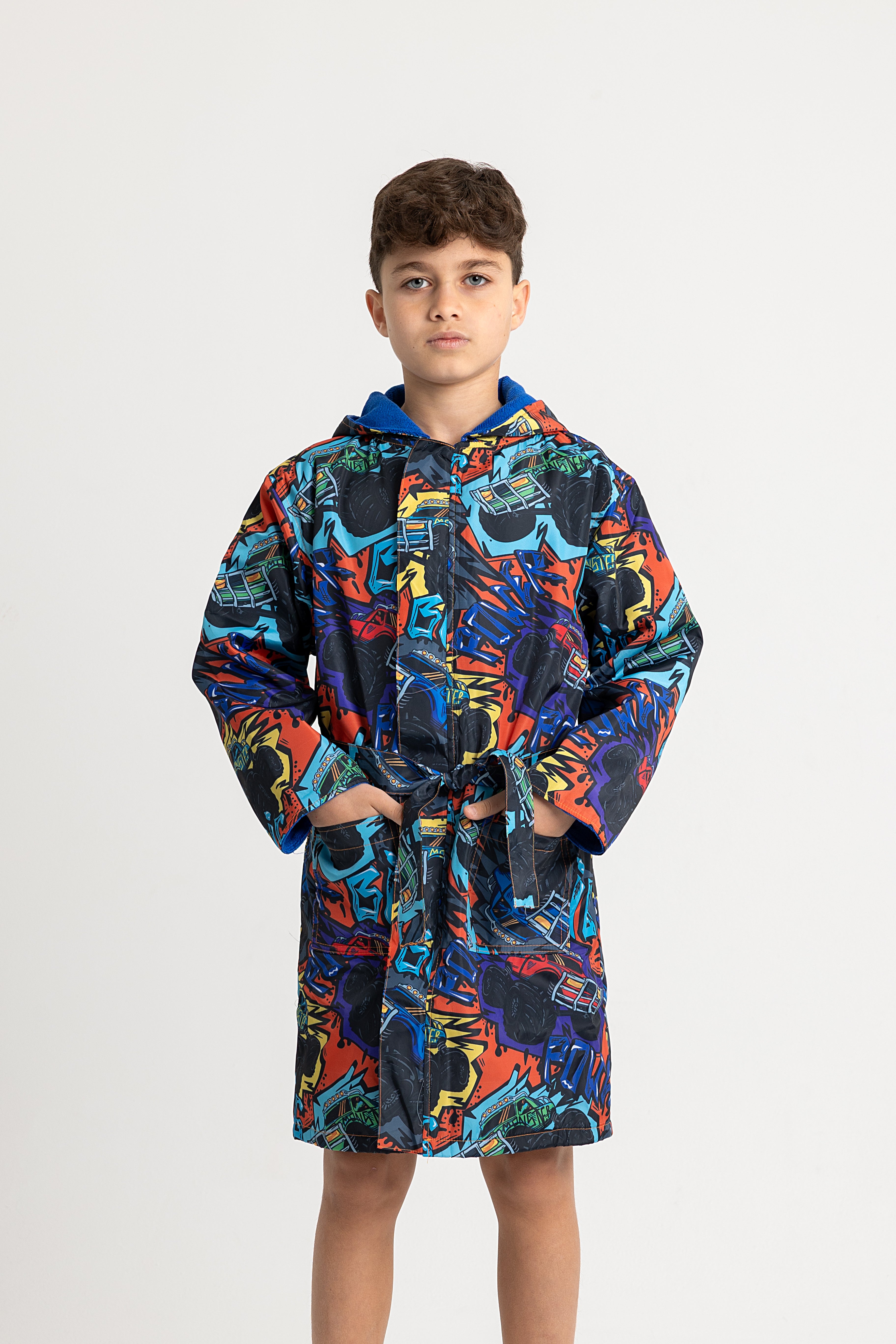 Boys Waterproof Swim Robe – "Monster Truck" Design