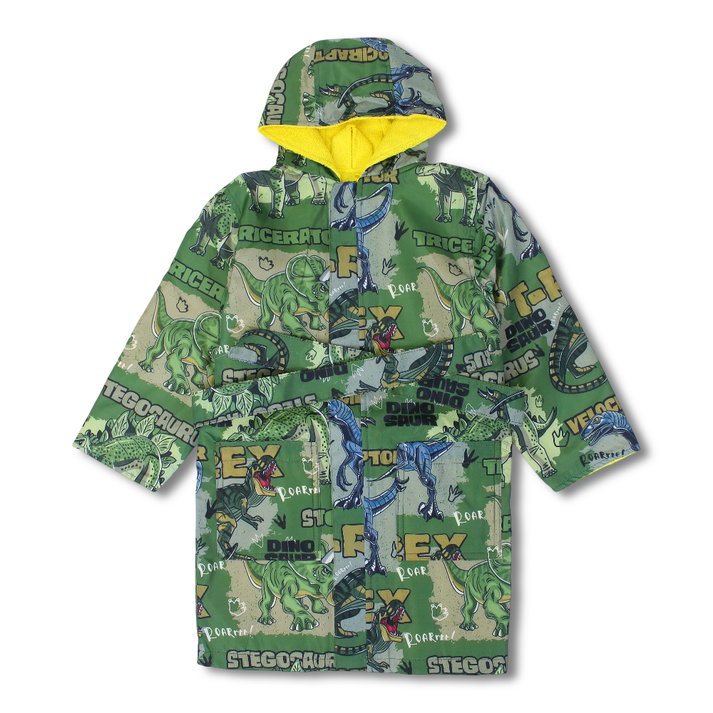 Boys Waterproof Swim Robe – Green wirh Dinosaur Print