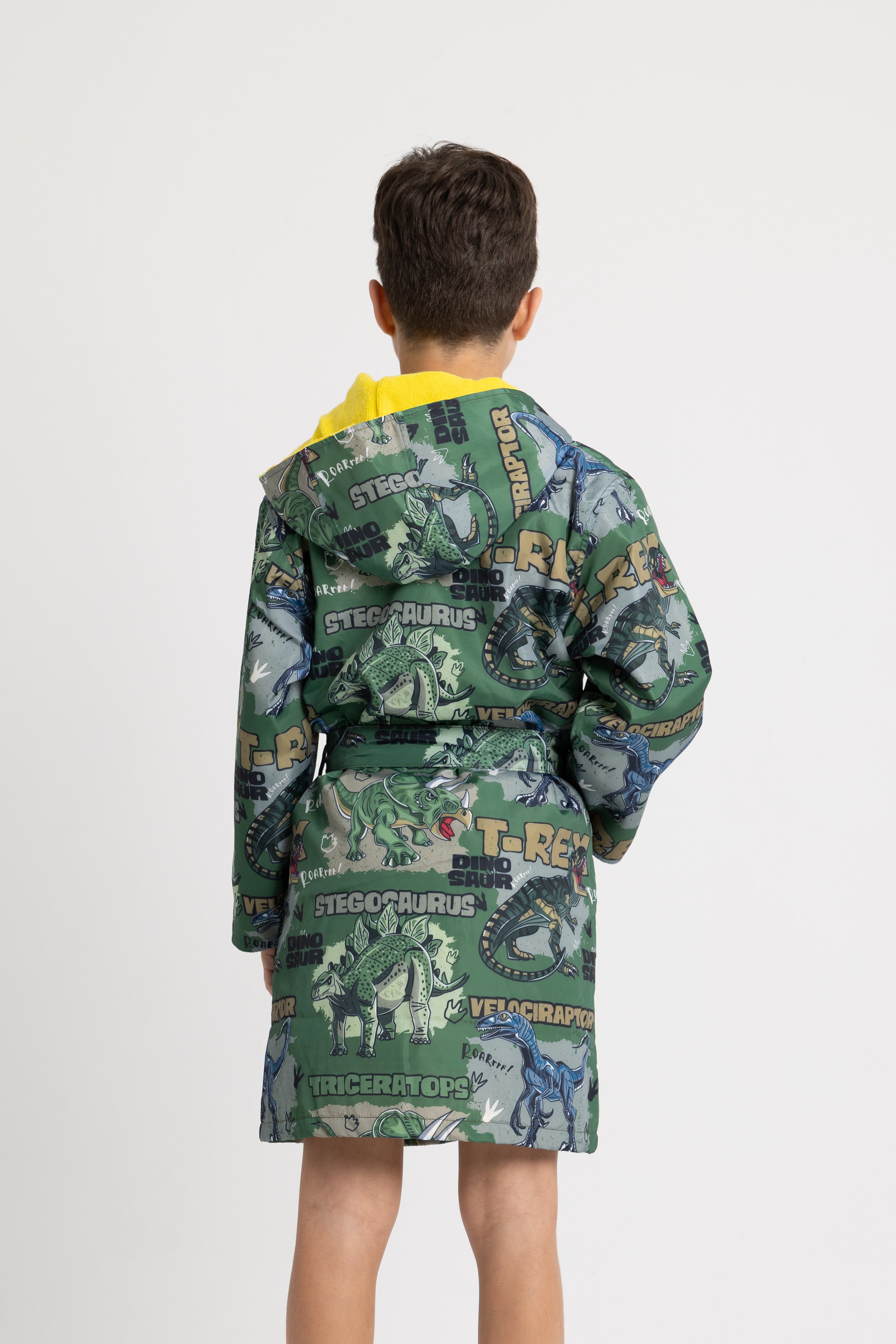 Boys Waterproof Swim Robe – Green T-Rex Dinosaur Design