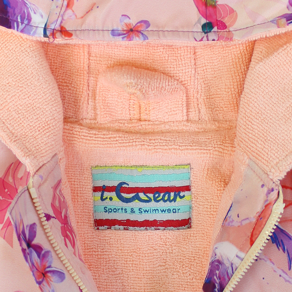 Girls Waterproof Swim Robe – Salmon with Flamingo Print