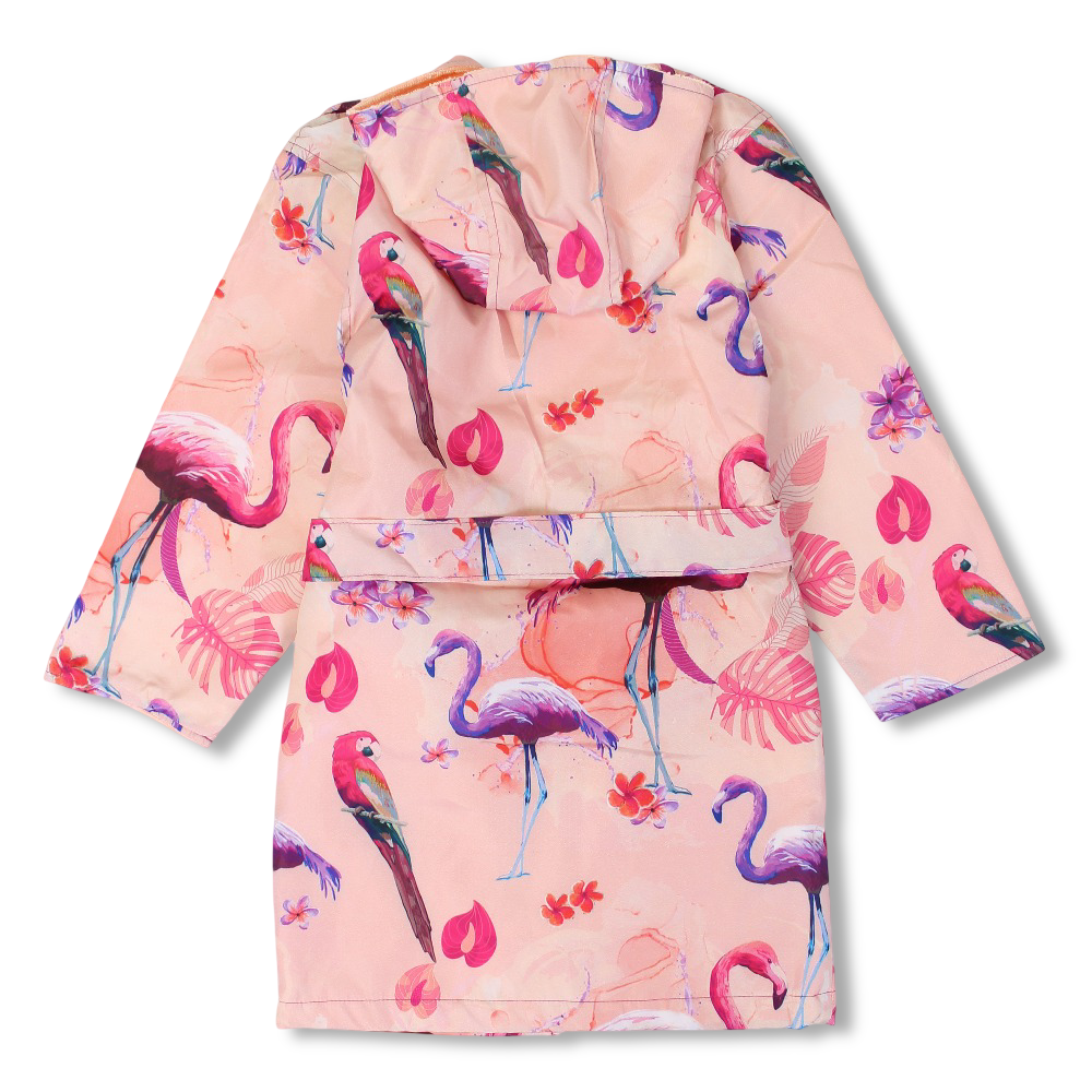 Girls Waterproof Swim Robe – Salmon with Flamingo Print