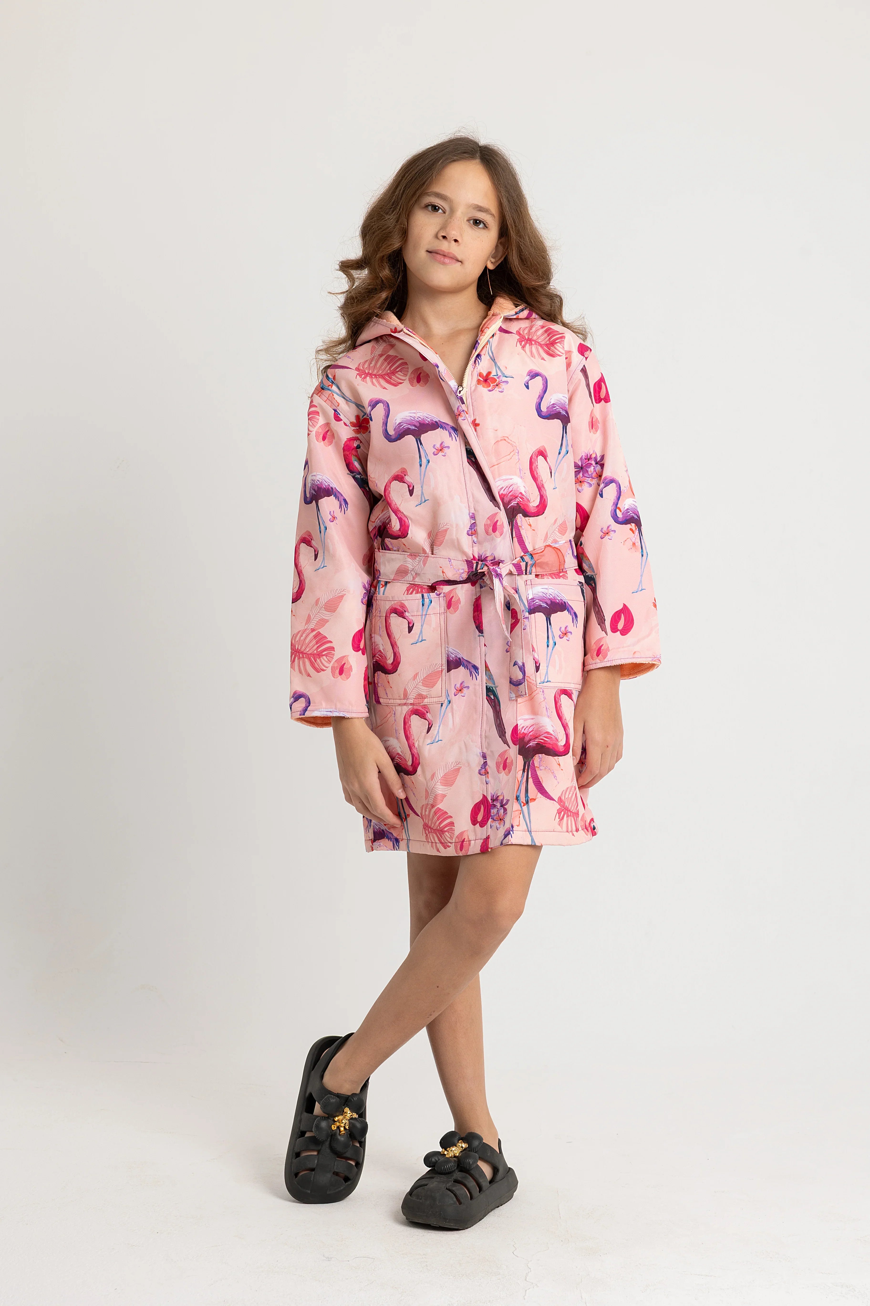 Girls' Waterproof Swim Robe – Pink Flamingo Design