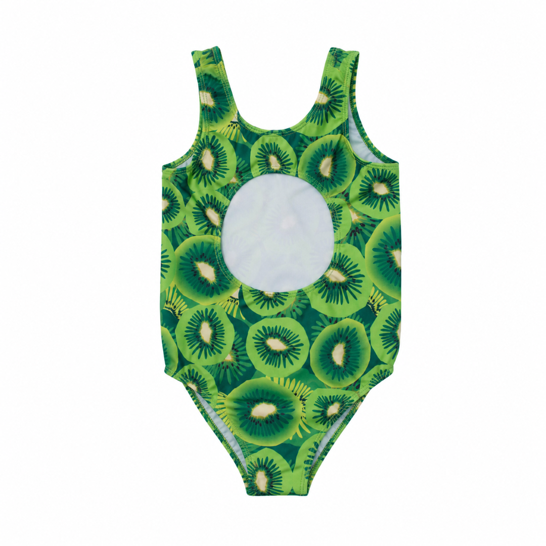 Girls One-Piece Swimsuit – Green with Kiwi Print
