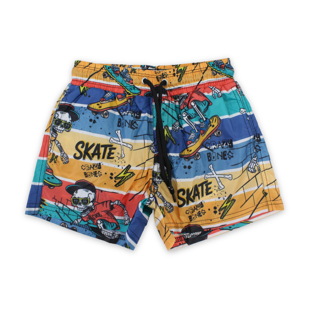 Boys Swim Trunks – Multicolor with Skeletons Skateboarding Print - Clothing - I.Wear