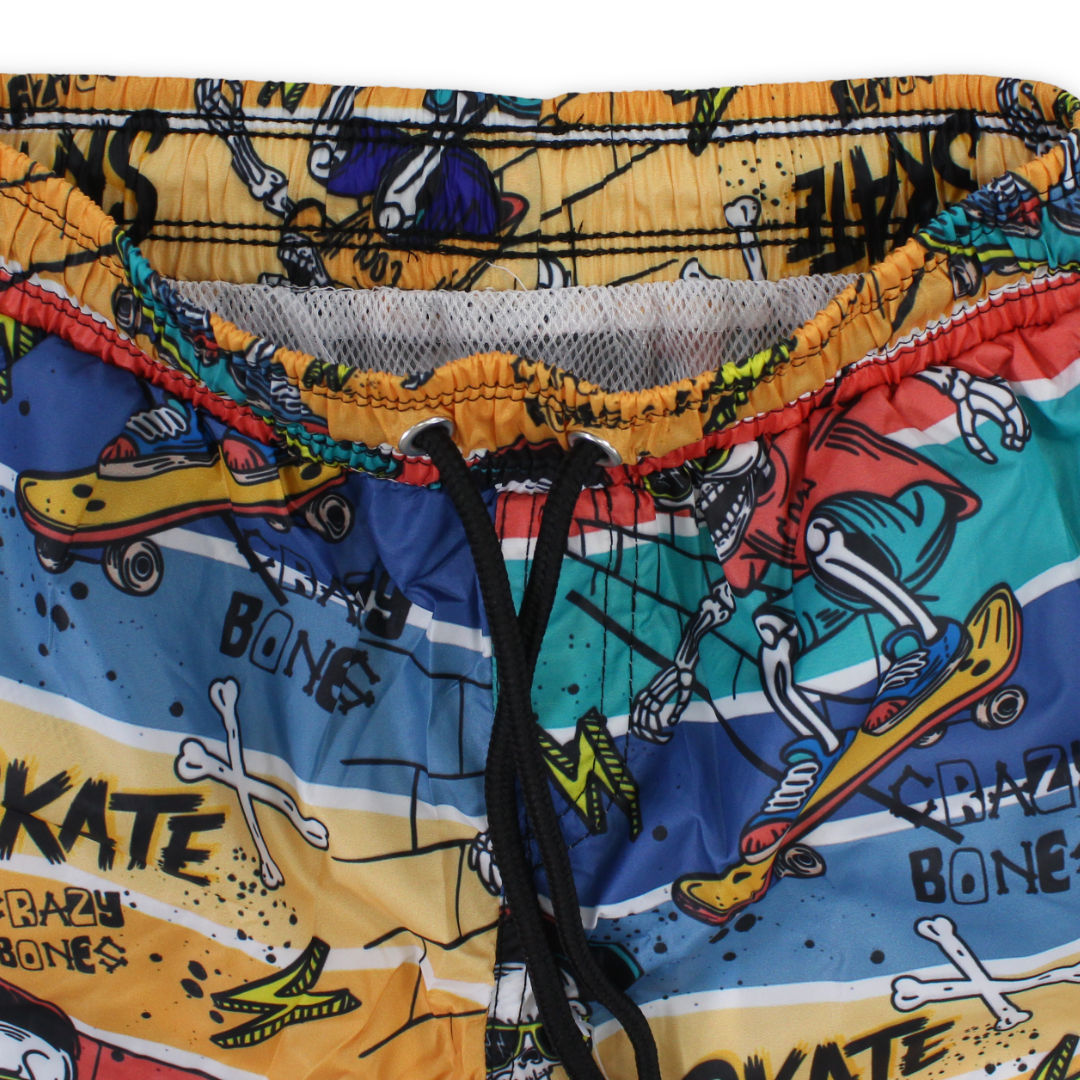 Boys Swim Trunks – Multicolor with Skeletons Skateboarding Print