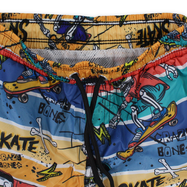 Boys Swim Trunks – Multicolor with Skeletons Skateboarding Print