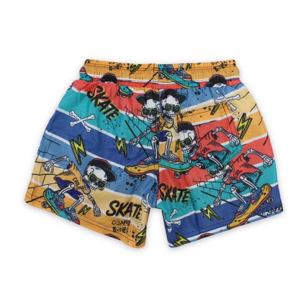 Boys Swim Trunks – Multicolor with Skeletons Skateboarding Print