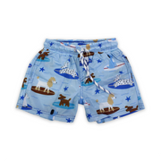 Boys Swim Trunks – Baby Blue with Dogs Print
